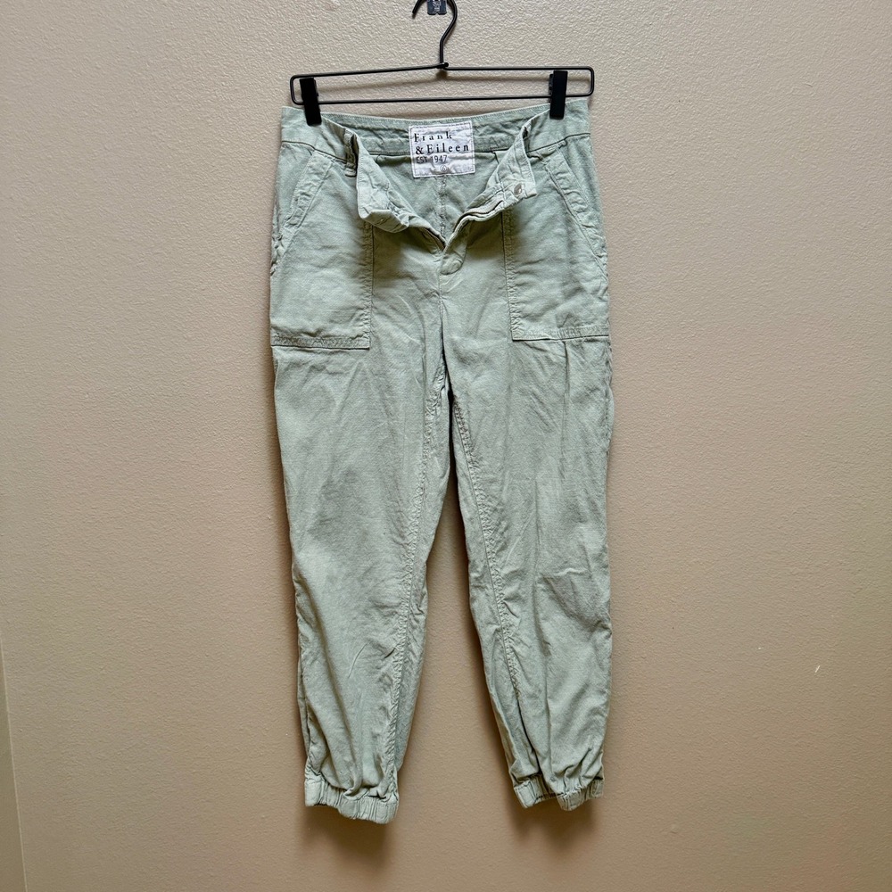 Frank & Eileen Jameson Utility Jogger Pants Womens 6 Sage Green Linen Blend